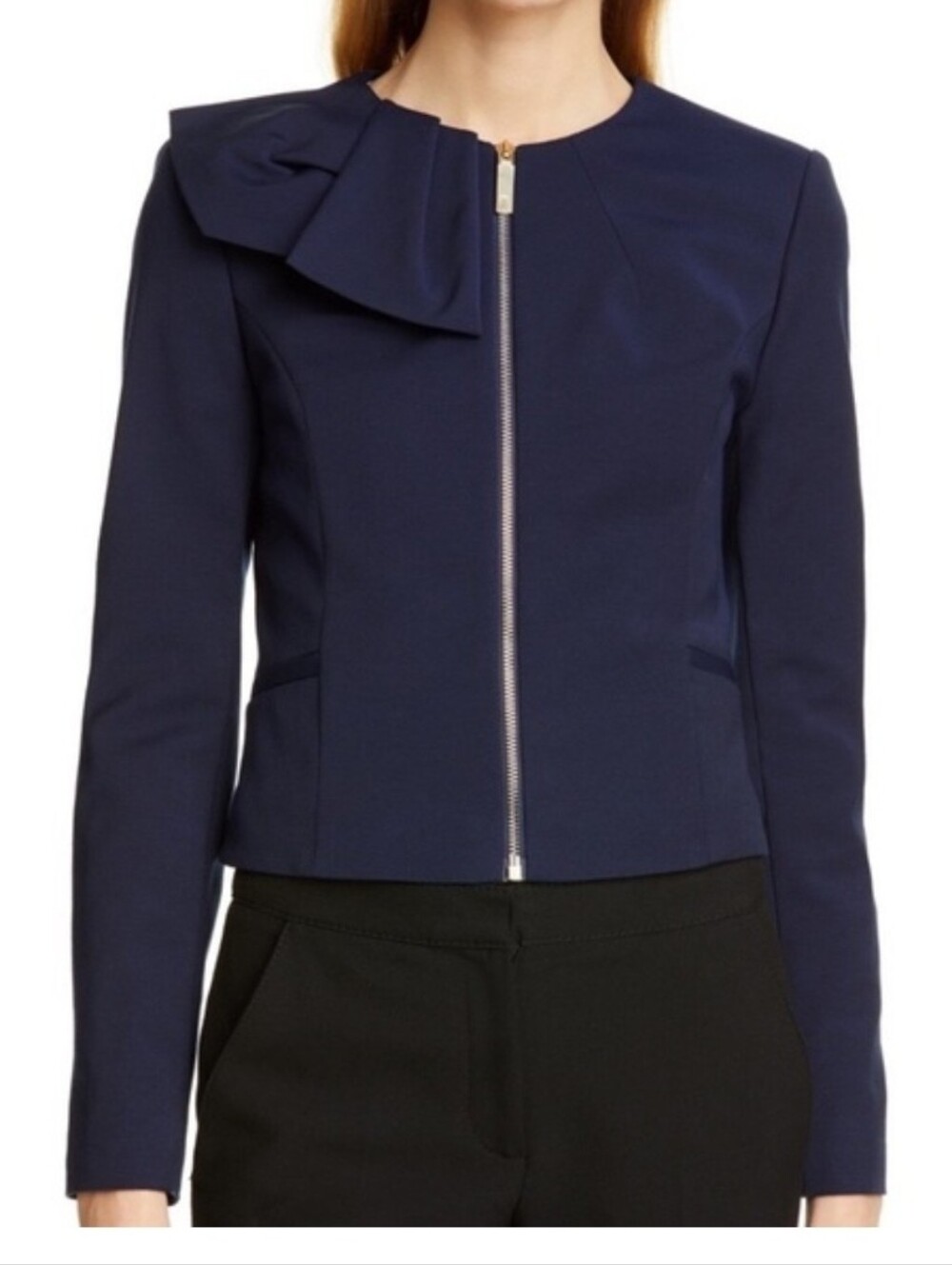 Ted Baker Navy Blazer with Gold Zipper Accents